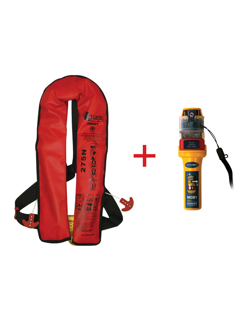 Lamda Inflatable Lifejacket Auto, 150N & 275N, SOLAS/MED with Ocean Signal MOB1, set