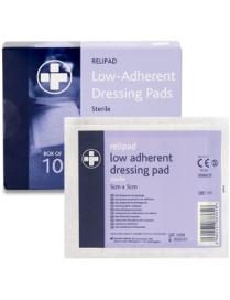 Relipad Low Adherent Dressing Pads – 5cm x 5cm – Box of 10