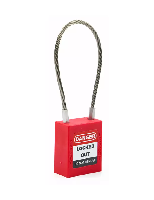Steel Cable Shackle Safety Padlock for secure industrial lockout-tagout and reliable equipment protection.