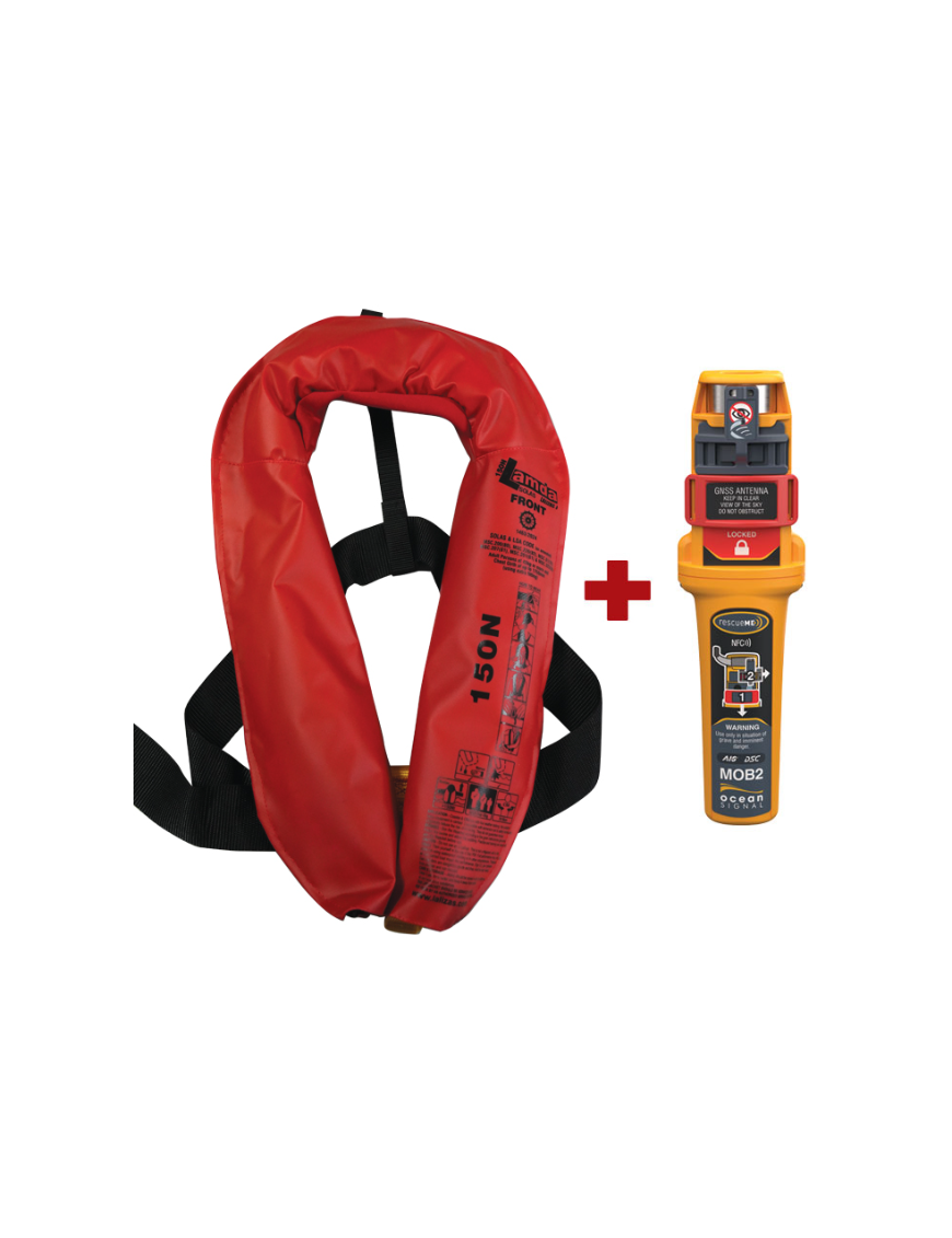 LALIZAS Inflatable Lifejacket Lamda, Auto, SOLAS/MED, Adult, with Ocean Signal MOB2, Set
