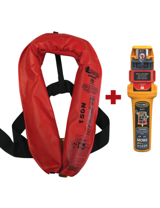 LALIZAS Inflatable Lifejacket Lamda, Auto, SOLAS/MED, Adult, with Ocean Signal MOB2, Set