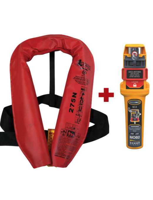 LALIZAS Inflatable Lifejacket Lamda, Auto, SOLAS/MED, Adult, with Ocean Signal MOB2, Set